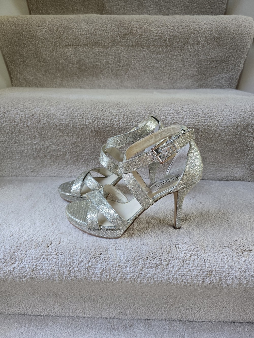Michael Kors Silver Glitter Strappy High-Heel Sandals